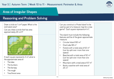 Area of irregular shapes: Reasoning and Problem Solving