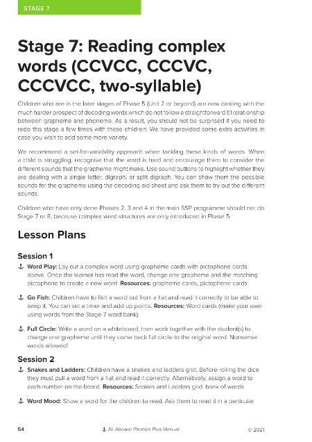 Stage 7: Reading Complex Words (CCVCC, CCCVC, CCCVCC, two-syllable) Words guidance - Resource