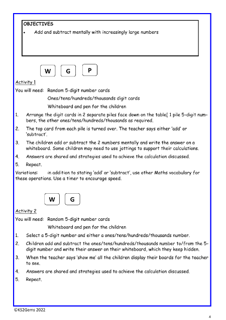Adding and subtracting mentally worksheet