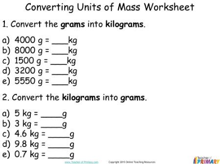 Converting and Comparing Units of Mass - Worksheet