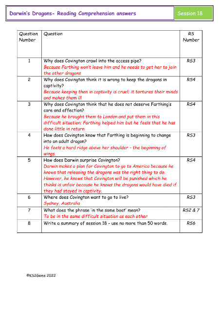 4. Reading Comprehension answers