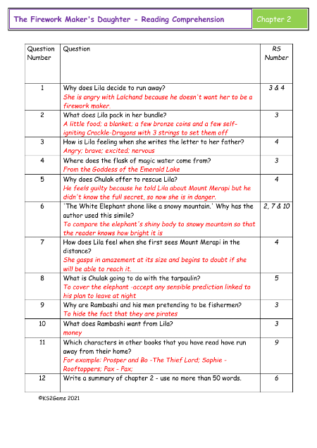 5. Reading Comprehension answers