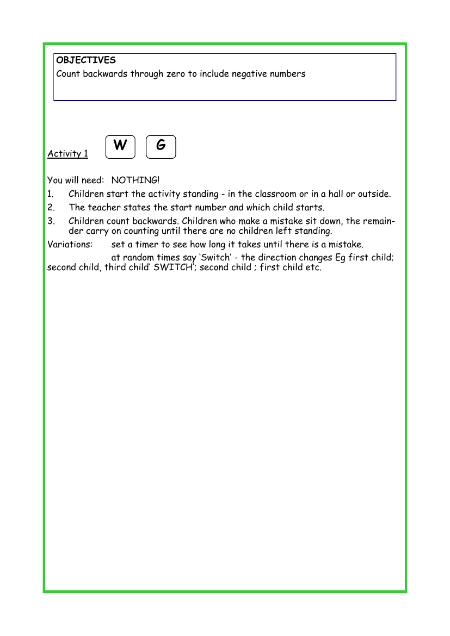 Counting backwards through 0 worksheet