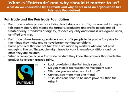 Fairtrade and the Fairtrade Foundation - Info sheet