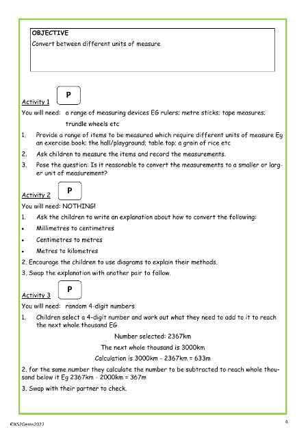 Converting between measures worksheet