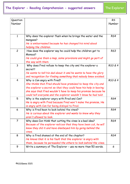 4. Reading Comprehension suggested answers