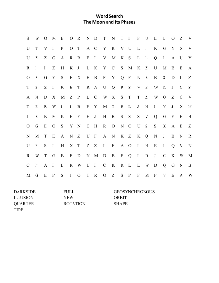 The Moon and its Phases - Word Search