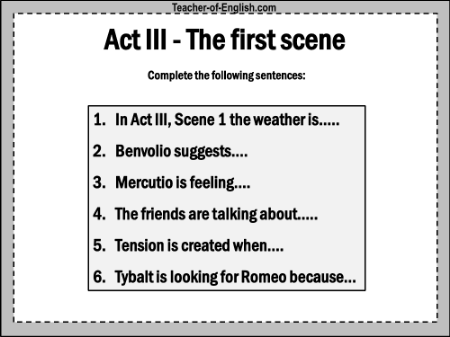 Romeo & Juliet Lesson 22: Act 3 - Conflict - Worksheet