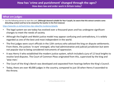 Judges - Info Pack - Crime and Punishment - Year 5