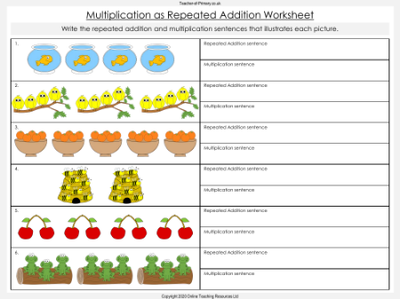 Multiplication as Repeated Addition - Worksheet