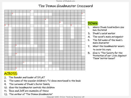 The Demon Headmaster - Lesson 10 - Crossword and Worksheets