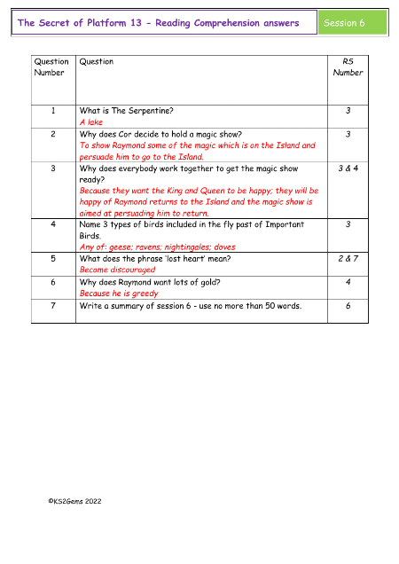 4. Reading Comprehension answers