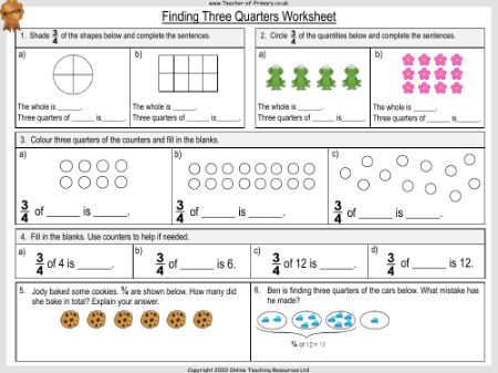 Finding Three Quarters - Worksheet