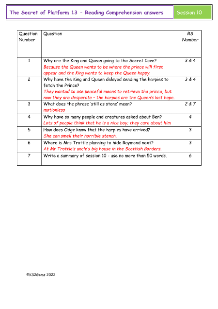 4. Reading Comprehension answers