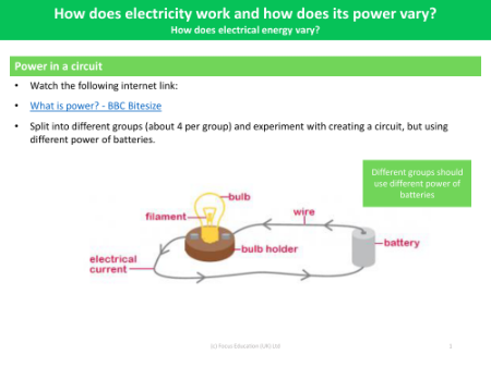 Power in a circuit - Electricity - Year 6