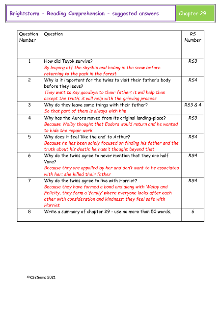 4. Reading Comprehension suggested answers