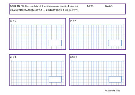 Multiplication Set J 2 digit number 2, 4, 8