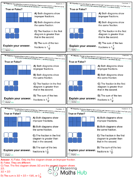 Recognise Mixed Numbers and Improper Fractions - Reasoning