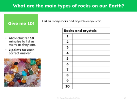 Give me 10 - Rocks and crystals