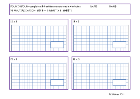 Multiplication Set B 2 digit number x 3