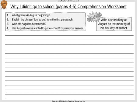 Wonder Lesson 4: Why I Didn't Go to School - Comprehension Worksheet