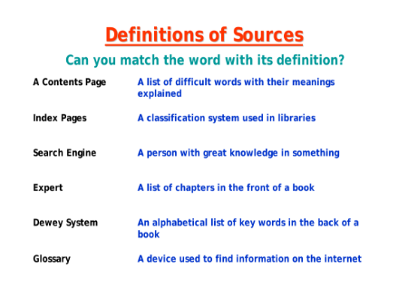 Definitions of Sources Worksheet