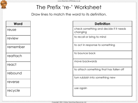 The Prefix 're-' - Worksheet