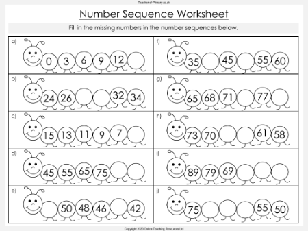 Number Sequences - Worksheet