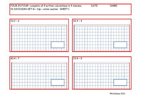 Division Set G 1dp - whole number