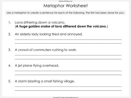 Metaphor Worksheet