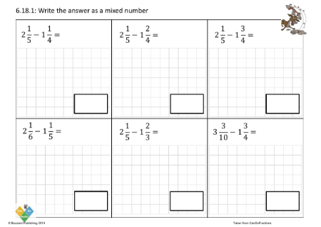 Subtract mixed from mixed numbers different denominator (across whole)