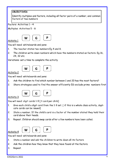 Factors and multiples worksheet