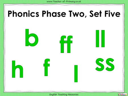 Phonics Phase 2, Set 5 - h, b, f, ff, l, ll, ss - PowerPoint