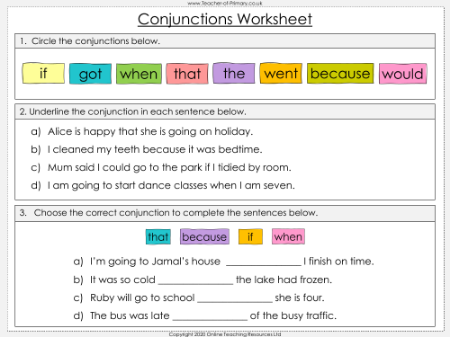 Subordinating Conjunctions - Worksheet