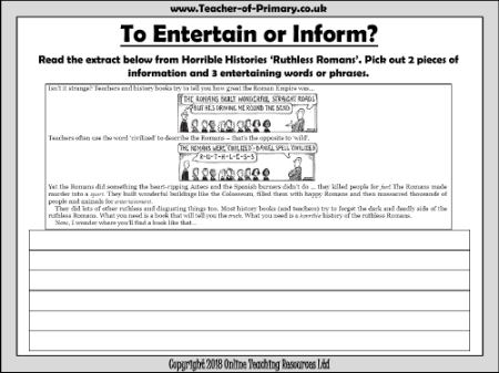 Texts to Inform and Entertain - Worksheet