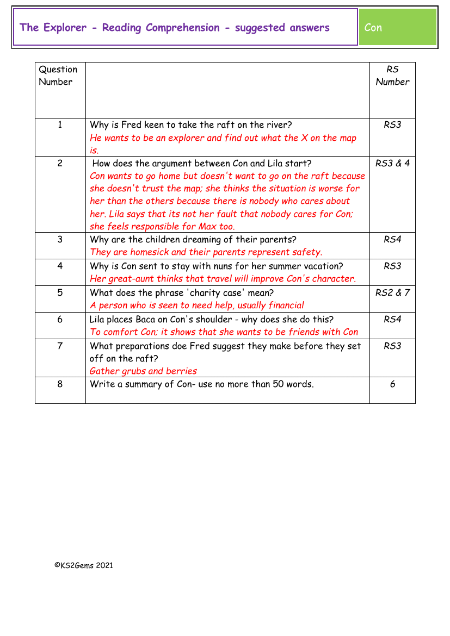 4. Reading Comprehension suggested answers