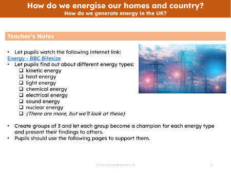 How do we generate energy in the UK? - teachers notes