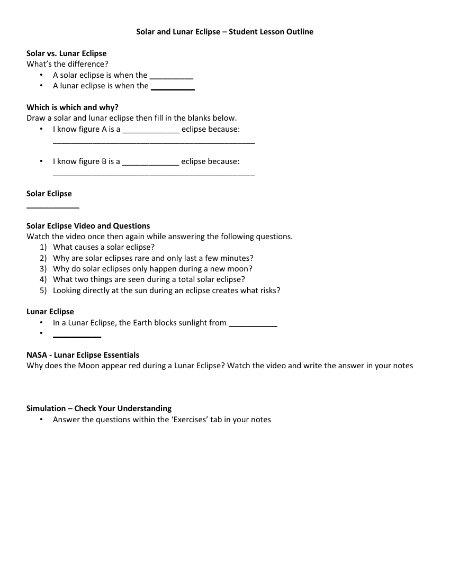 Eclipse - Solar and Lunar - Student Lesson Outline