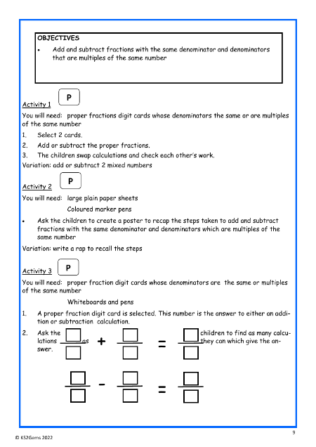 Adding and subtracting fractions worksheet