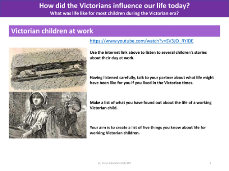 Five things I know about Victorian children at work - Worksheet