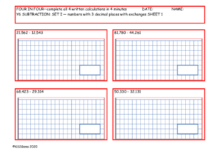 Subtraction Set I - numbers with 3 decimal places with exchanges