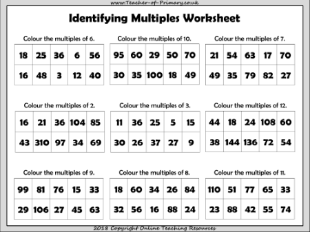 Identifying Multiples - Worksheet