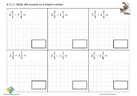 Subtract mixed from mixed numbers different denominators within whole