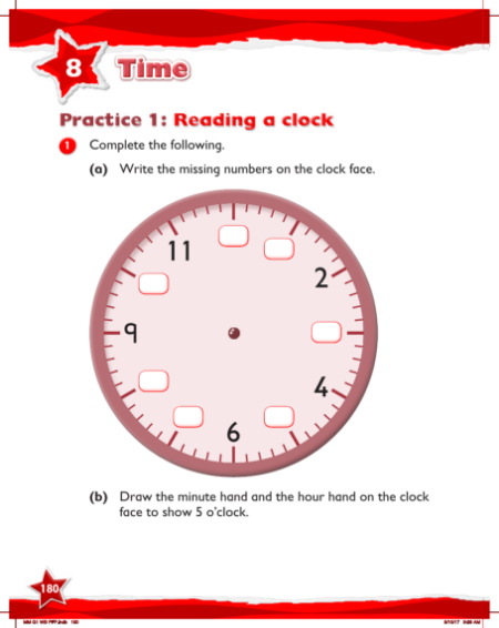 Max Maths, Year 1, Work Book, Reading a clock