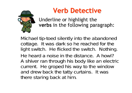 Descriptive Writing - Lesson 2 - Verb Detectives Worksheet