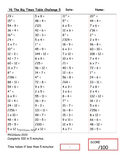 The Big Times Table Challenge 5