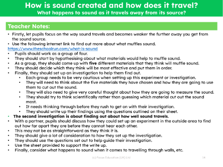 What happens to sound as it travels away from its source? - Teacher notes