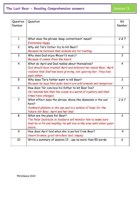 5. Reading Comprehension answers