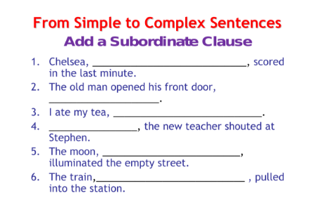 Writing to Entertain - Lesson 7 - From simple to complex sentences 2 Worksheet
