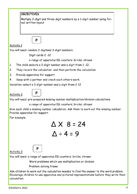 Multiplying 2-digit and 3-digit numbers with written methods worksheet